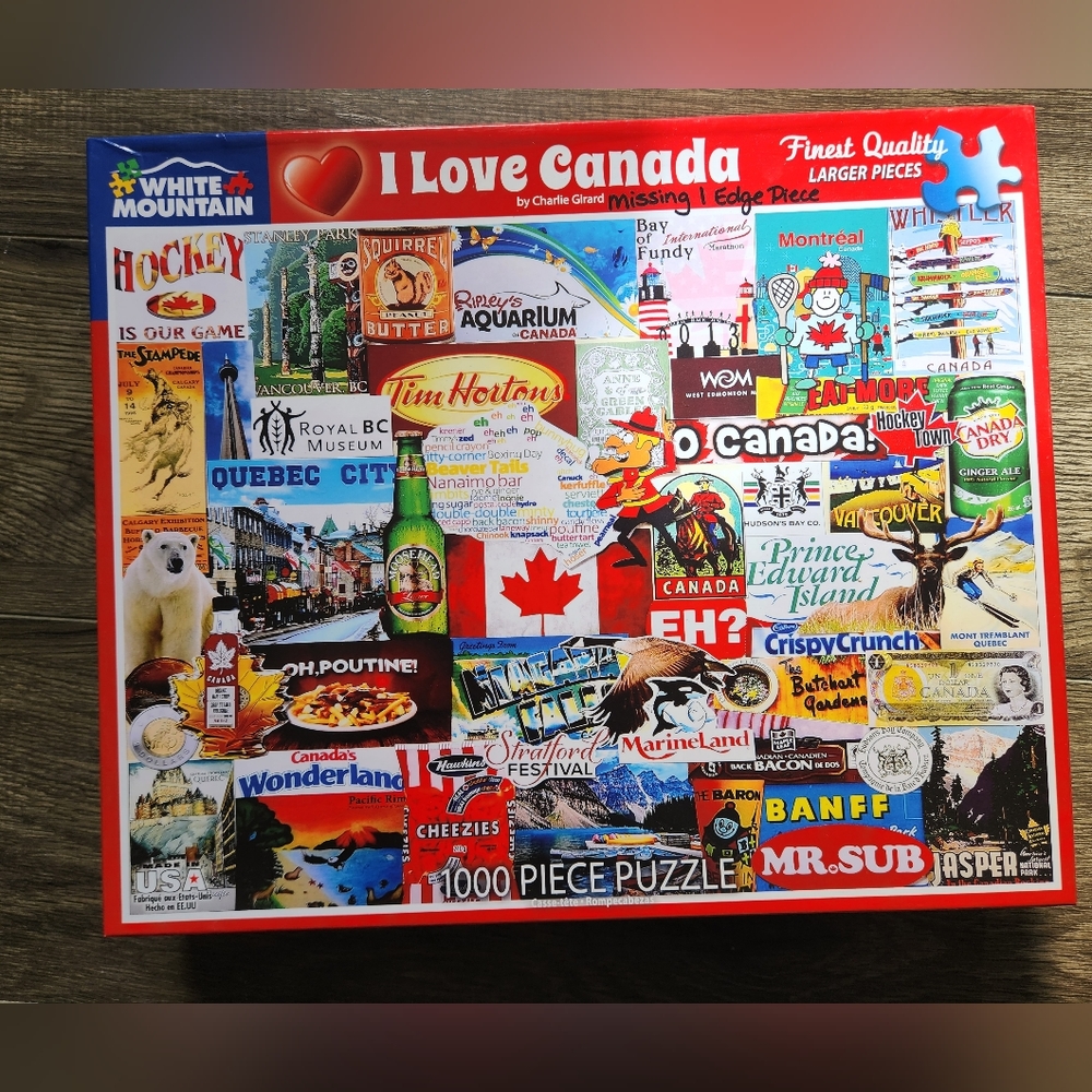 White Mountain "I love Canada" - 999 piece jigsaw puzzle - 1 MISSING PIECE